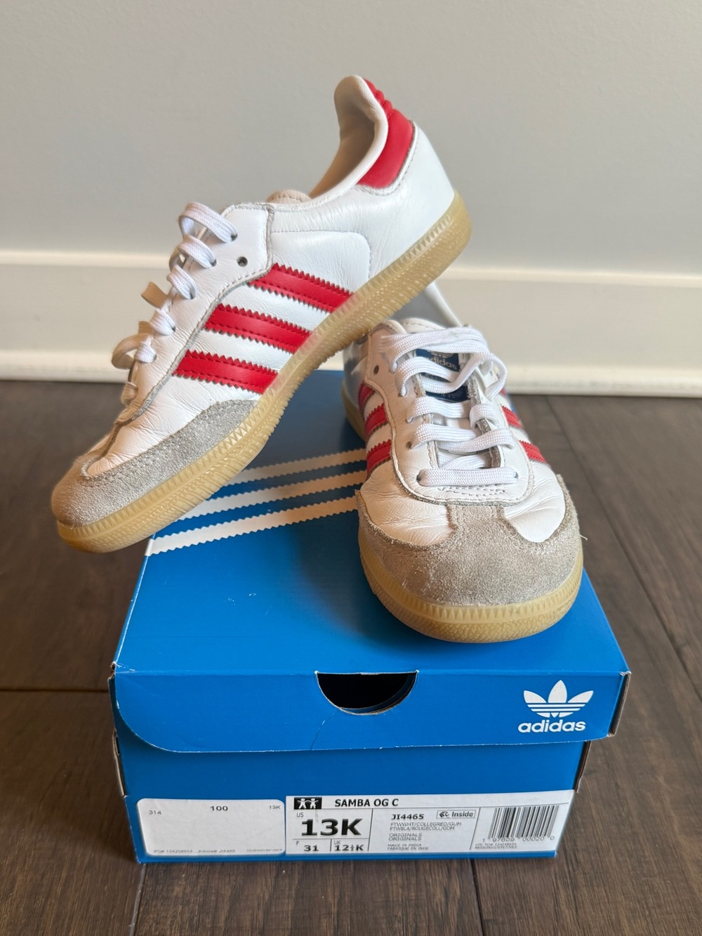 adidas Kids Samba OG — White with Red Stripes